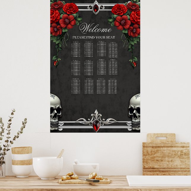 Poster Uma simbiose gótica, cabelos elegantes e crânios. (Cozinha)