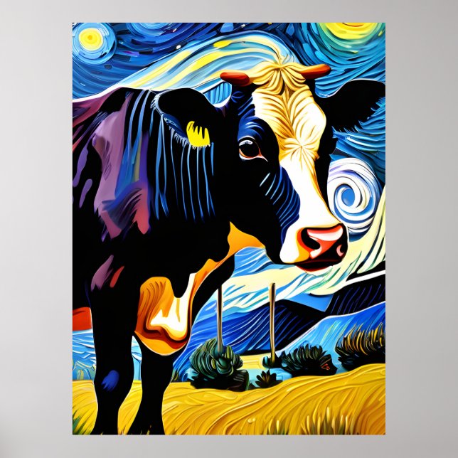 Poster Uma Vaca na Noite Estrelada (Frente)