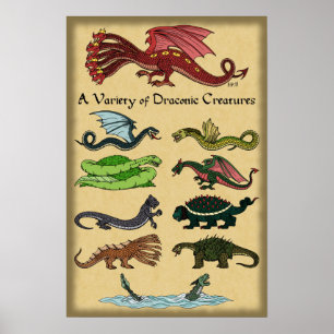 Poster Uma variedade de criaturas draconianas