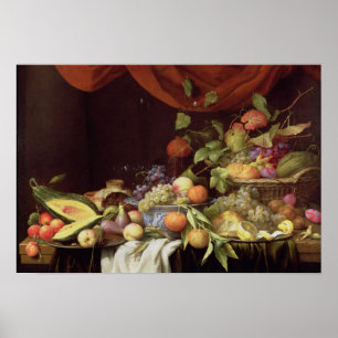 Poster Uma vida imóvel da fruta em uma borda drapejada