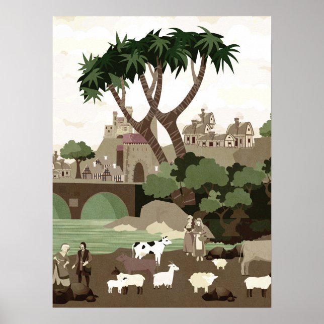 Poster Uma vila na Idade Média (Frente)