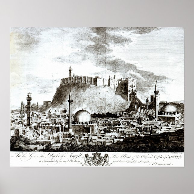 Póster Uma visão da cidade e do castelo de Alepo, Síria (Frente)