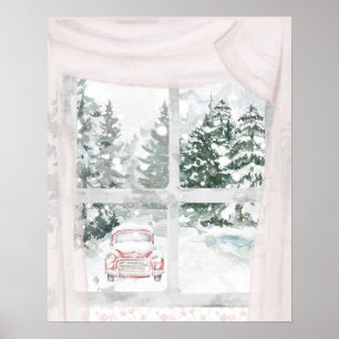 Poster Uma Visão de Floresta Coberta por Neve Através de