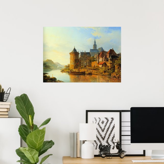 Poster Uma Vista de uma Cidade ao Longo do Reno (Escritório em casa)