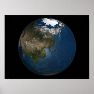 Póster Uma vista global sobre Ásia com gelo marinho