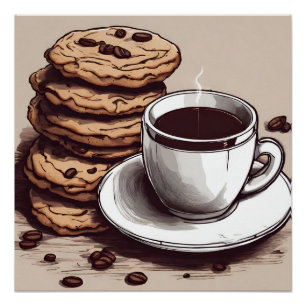 Póster Uma Xícara de Café e Biscoitos