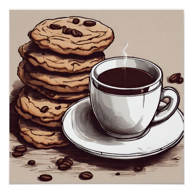 Póster Uma Xícara de Café e Biscoitos (Frente)