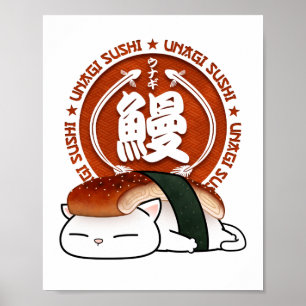 Poster Unagi Eel Sushi Cat