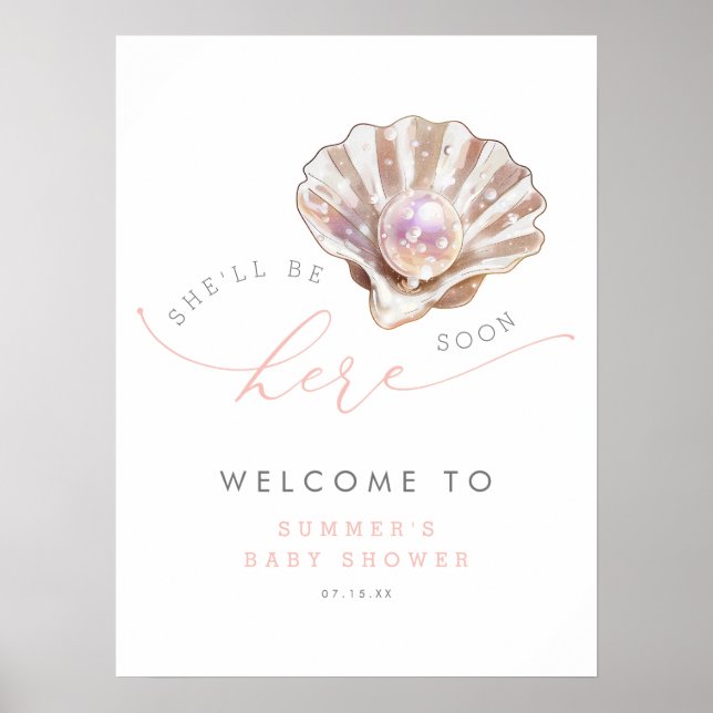 Poster Under The Sea Little Pearl Baby Shower Welcome (Frente)