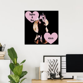 Poster Under Umbrella: Romantic Couple Kissing in Rain