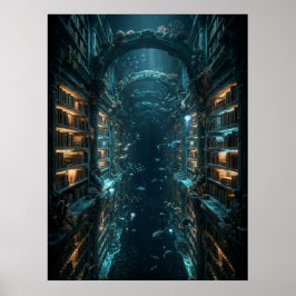 Poster Underwater Library Fantasy Art