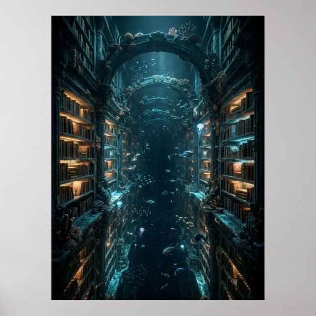 Poster Underwater Library Fantasy Art (Frente)
