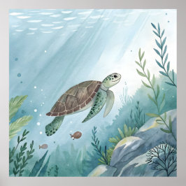 Poster Underwater world with turtle