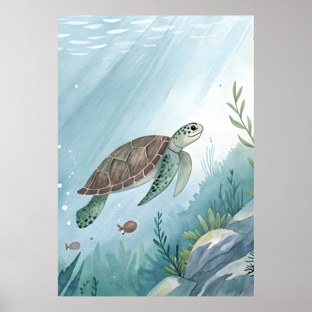 Poster Underwater world with turtle (Frente)