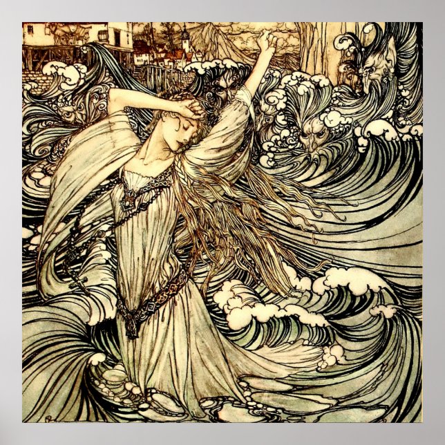 Poster “Undine nas Ondas” por Arthur Rackham (Frente)