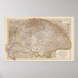 Póster Ungarn, mapa do atlas de Hungria