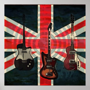 Poster União Britânica Jack Flag Rock Roll Electric Guita