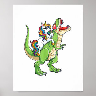 Poster Unicorn Andando T rex Dinossauro Meninas Mulheres