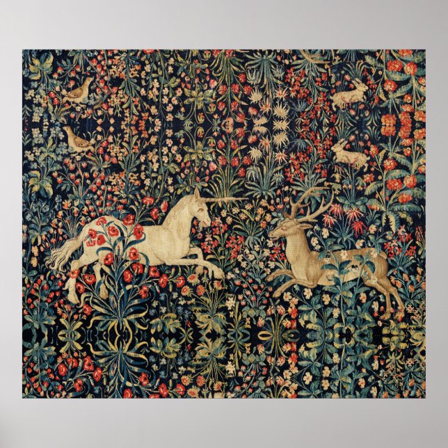 POSTER UNICORN E DEER,FLORES,ANIMAIS FLORESTAIS FLORESTAI (Frente)