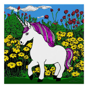 Póster Unicorn e Flor Field