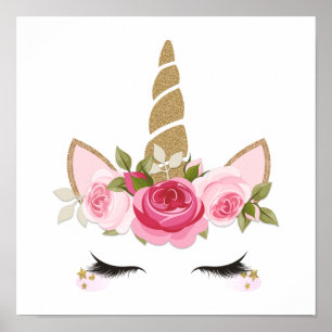 Poster Unicorn Gold Floral Fofo Moda Cartaz
