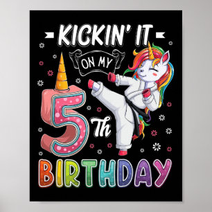 Poster Unicorn Karate 5 Birthday 5 anos Taekw