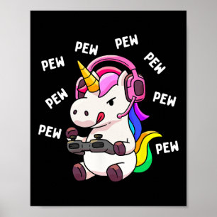 Poster Unicorn Pew Pew Unicorns Lover Video Game Gamer Gi