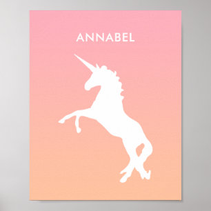 Poster Unicorn Pink Pastel Name Kids Bedroom Wall Art
