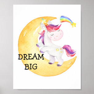 Poster Unicorn Rainbow Dream Big Nursery Baby Girl Cute