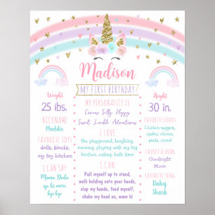 Poster Unicorn Rainbow Pink Dourado Primeiro Passo de Ani