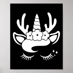 Poster Unicorn Reindeer Face Com Flores Fora Fora Fora Fo