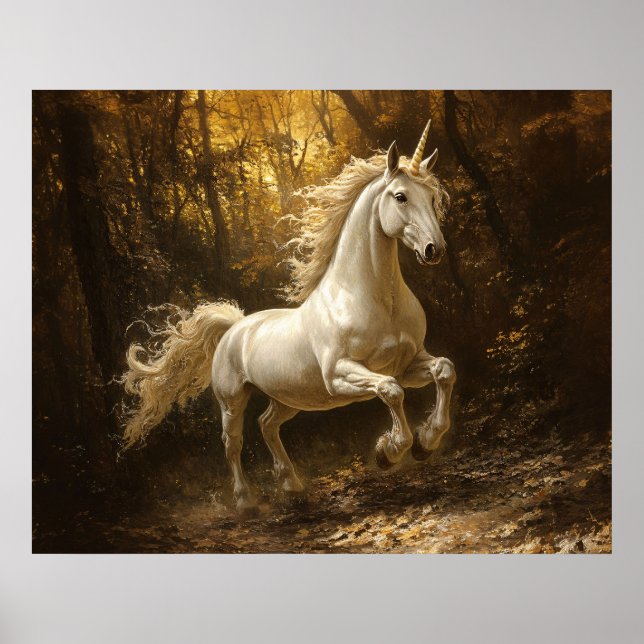 Poster Unicorn Running Through The Forest Painting (Frente)