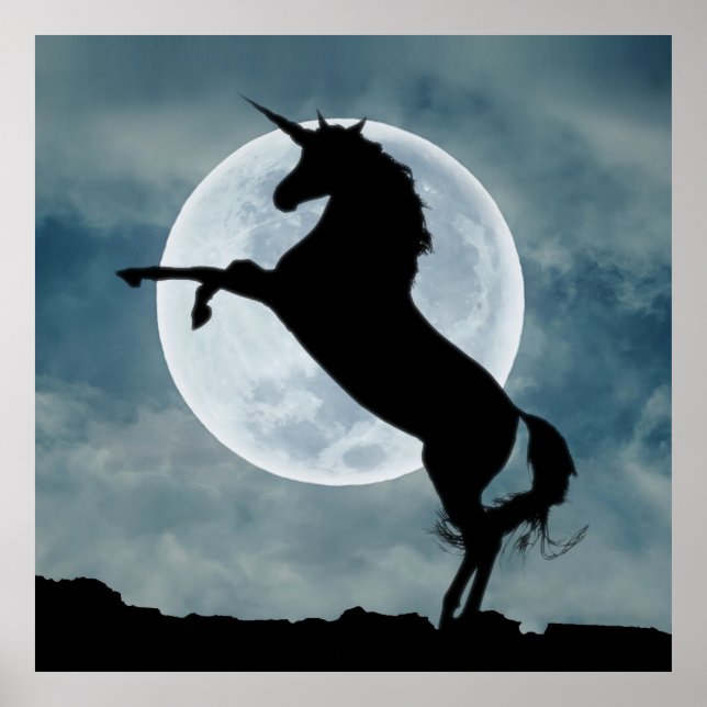 Poster Unicorn Silhouette Full Moon Night Sky, ZKOA (Frente)