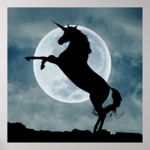 Poster Unicorn Silhouette Full Moon Night Sky, ZKOA
