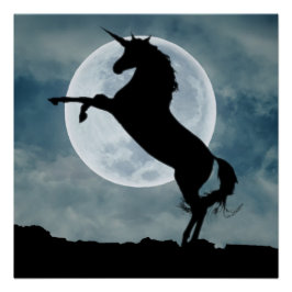Póster Unicorn Silhouette Full Moon Night Sky, ZKOA