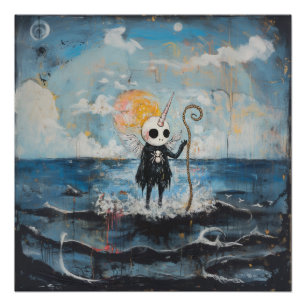 Póster Unicorn Skull Magical Witchy AI Art Semi-Gloss