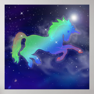 Poster Unicorn Sky Starry Night