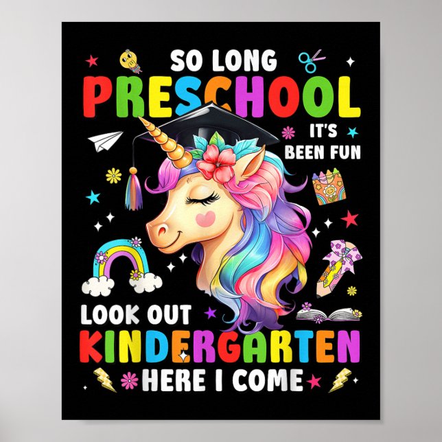 Poster Unicorn So Long Pre K Graduation Kindergarten Here (Frente)
