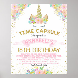 Poster Unicorn with Flowers First Birthday Time Capsule S