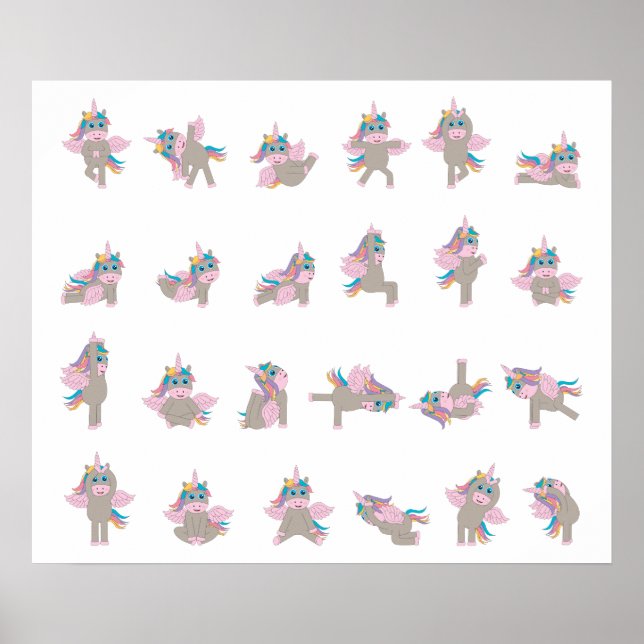 Poster Unicorn Yoga Poses Pattern Design (Frente)