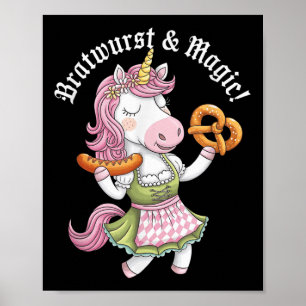 Poster Unicórnio Alemão Drindl Bratwurst Magic Funny Kids