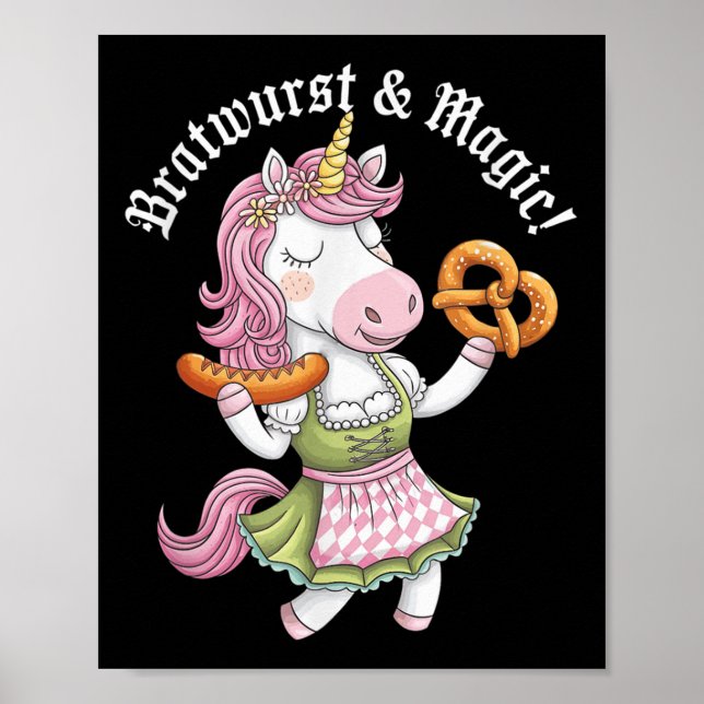 Poster Unicórnio Alemão Drindl Bratwurst Magic Funny Kids (Frente)