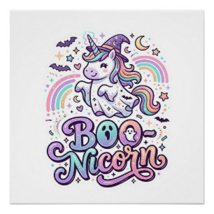 Póster Unicórnio Boo-nicórnio Vetor Premium Design de Vet