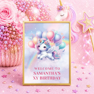 Poster Unicórnio Brilhante Rosa Roxo Menina Cumpleanos Be