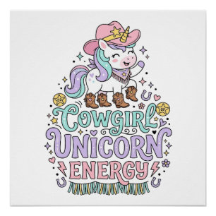 Póster Unicórnio Cowgirl Energia de Unicórnio Produto Fof