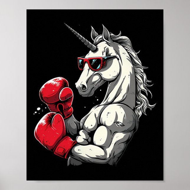 Poster Unicórnio de Boxe Com Luvas de Boxe Kickboxing Fof (Frente)