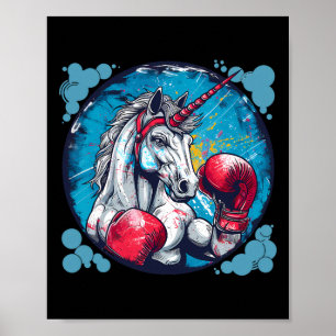 Poster Unicórnio de Boxe Com Luvas de Boxe Kickboxing Fof