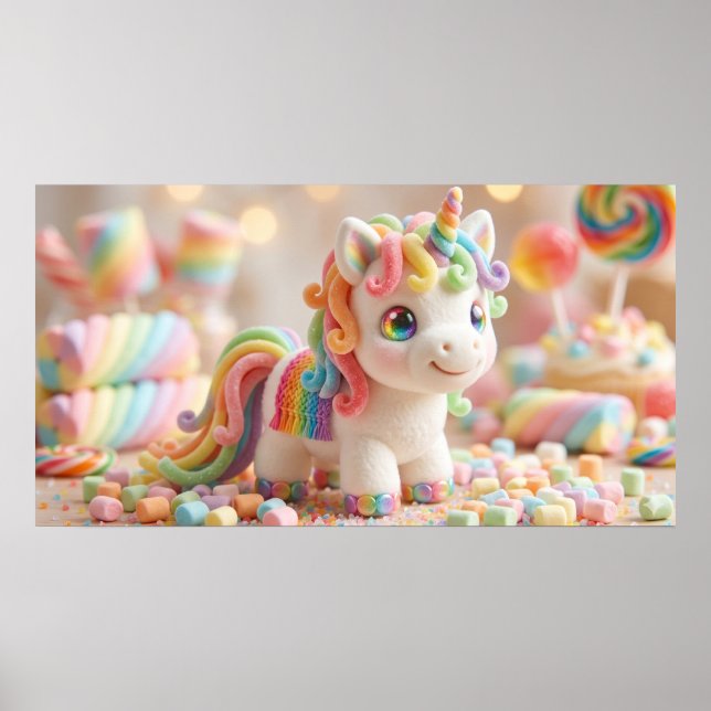 Poster Unicórnio de Marshmallow e Sonho de Doce Pastel (Frente)