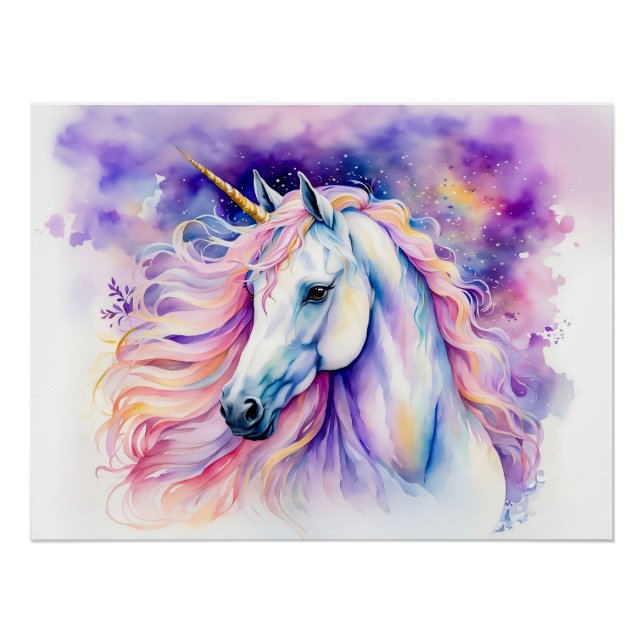Póster Unicórnio Elegante Aquarela Boho (Frente)