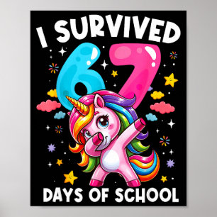 Poster Unicórnio Engraçado Eu Sobrevivi 67 Dias De Escola